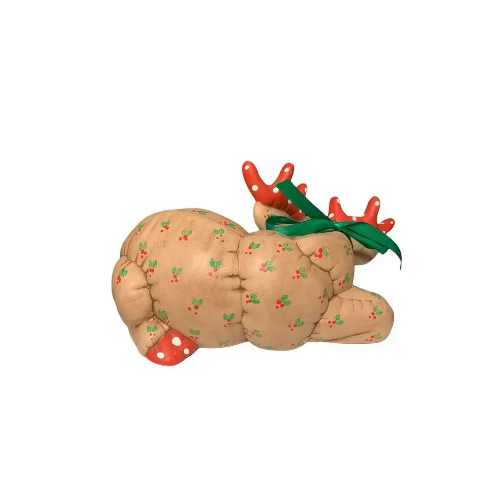 VTG 1980s Ceramic Quilted Reindeer Kimple‎ Figurine Sleeping Deer Christmas